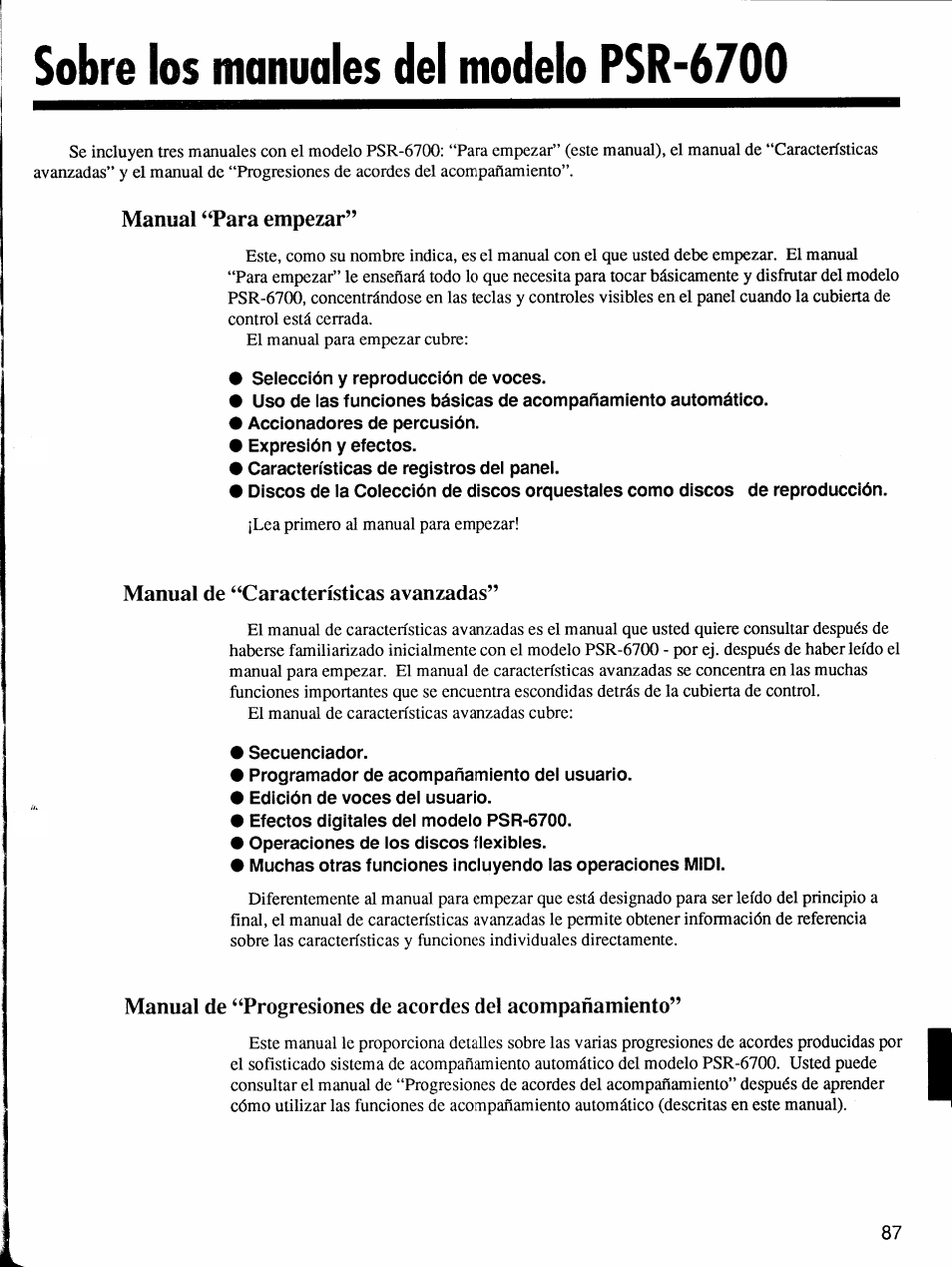 Sobre los manuales del modelo psr-6700 | Yamaha Protatone PSR-6700 User Manual | Page 5 / 42
