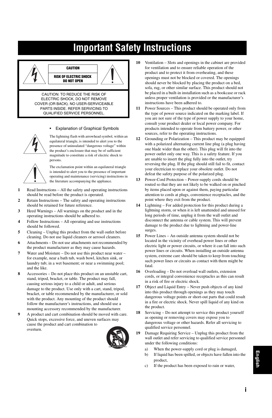 English, Important safety instructions | Yamaha PJP-50R User Manual | Page 2 / 53