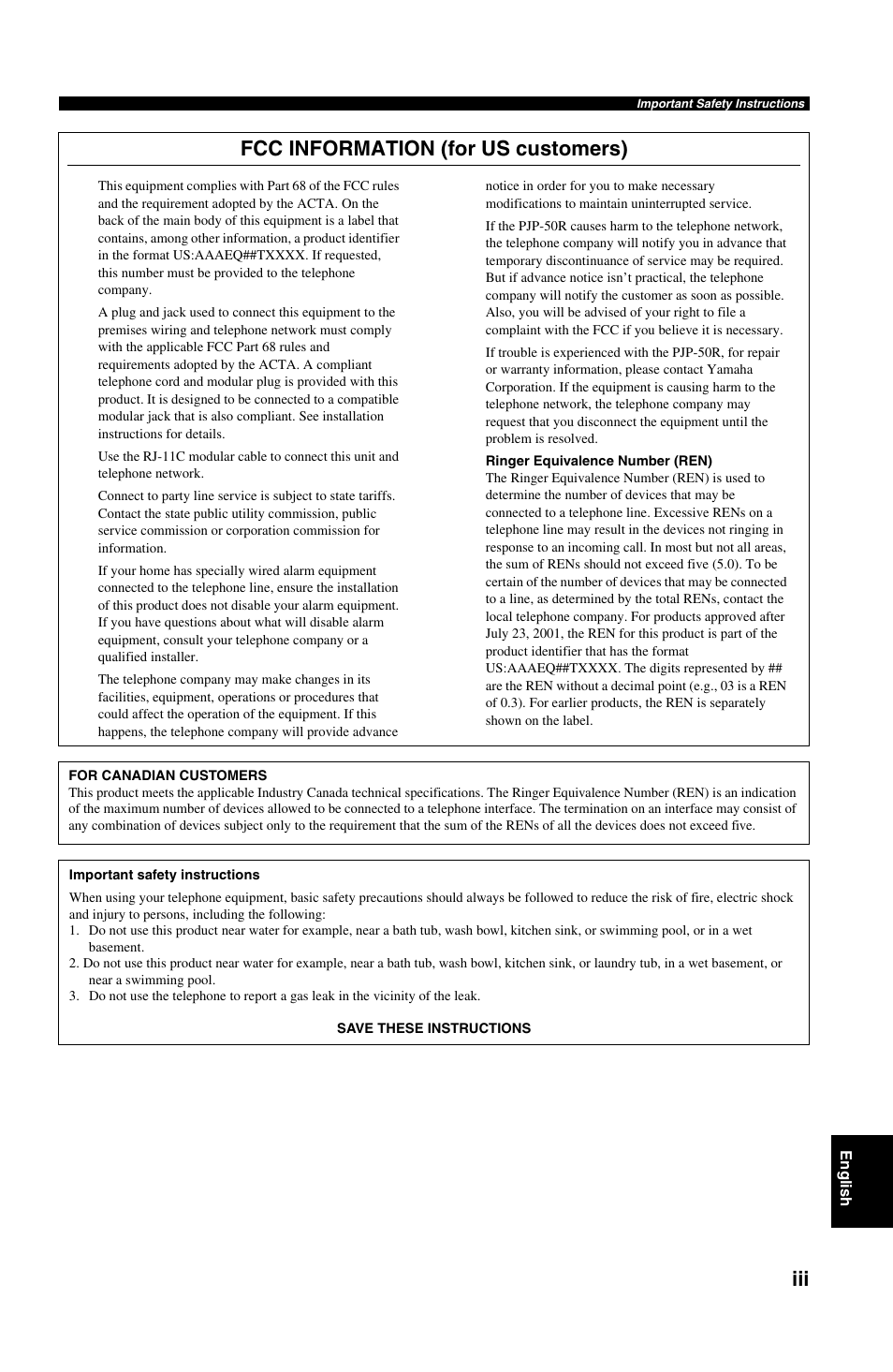 Fcc information (for us customers) | Yamaha PJP-50R User Manual | Page 4 / 53