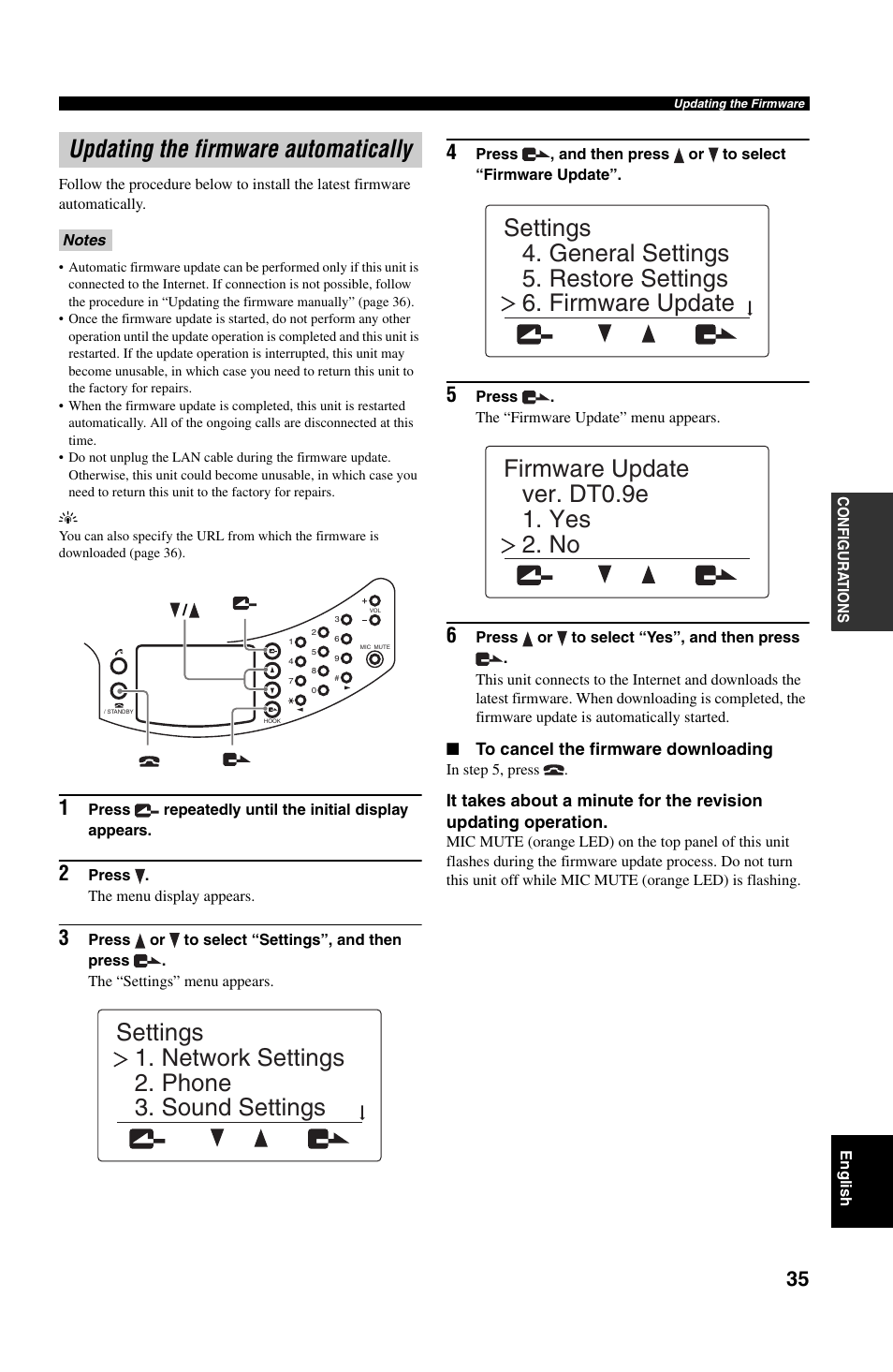 Updating the firmware automatically, To cancel the firmware downloading | Yamaha PJP-50R User Manual | Page 40 / 53
