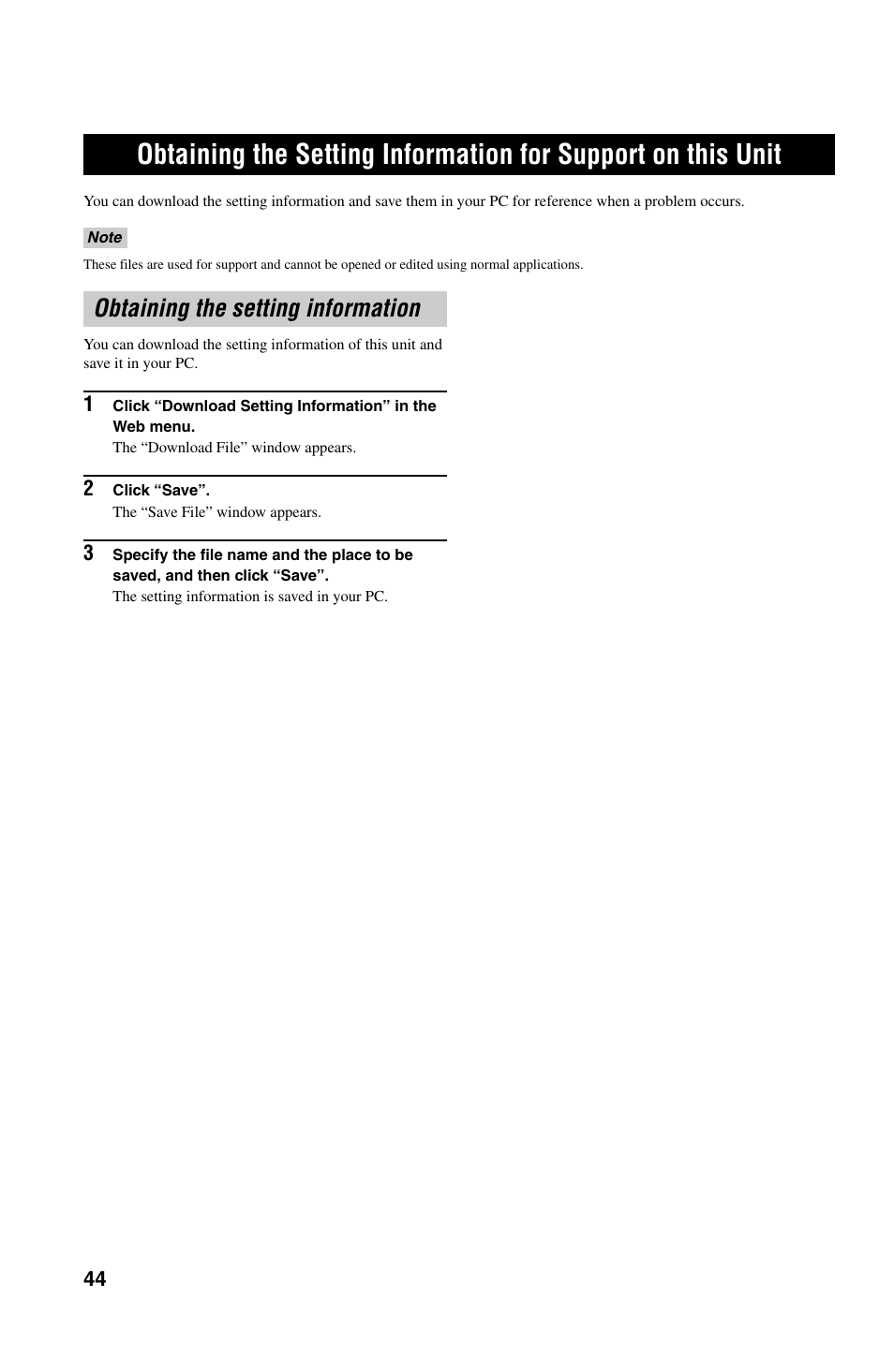 Obtaining the setting information, For support on this unit | Yamaha PJP-50R User Manual | Page 49 / 53