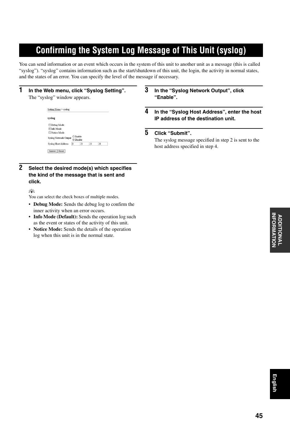 Confirming the system log message, Of this unit (syslog) | Yamaha PJP-50R User Manual | Page 50 / 53