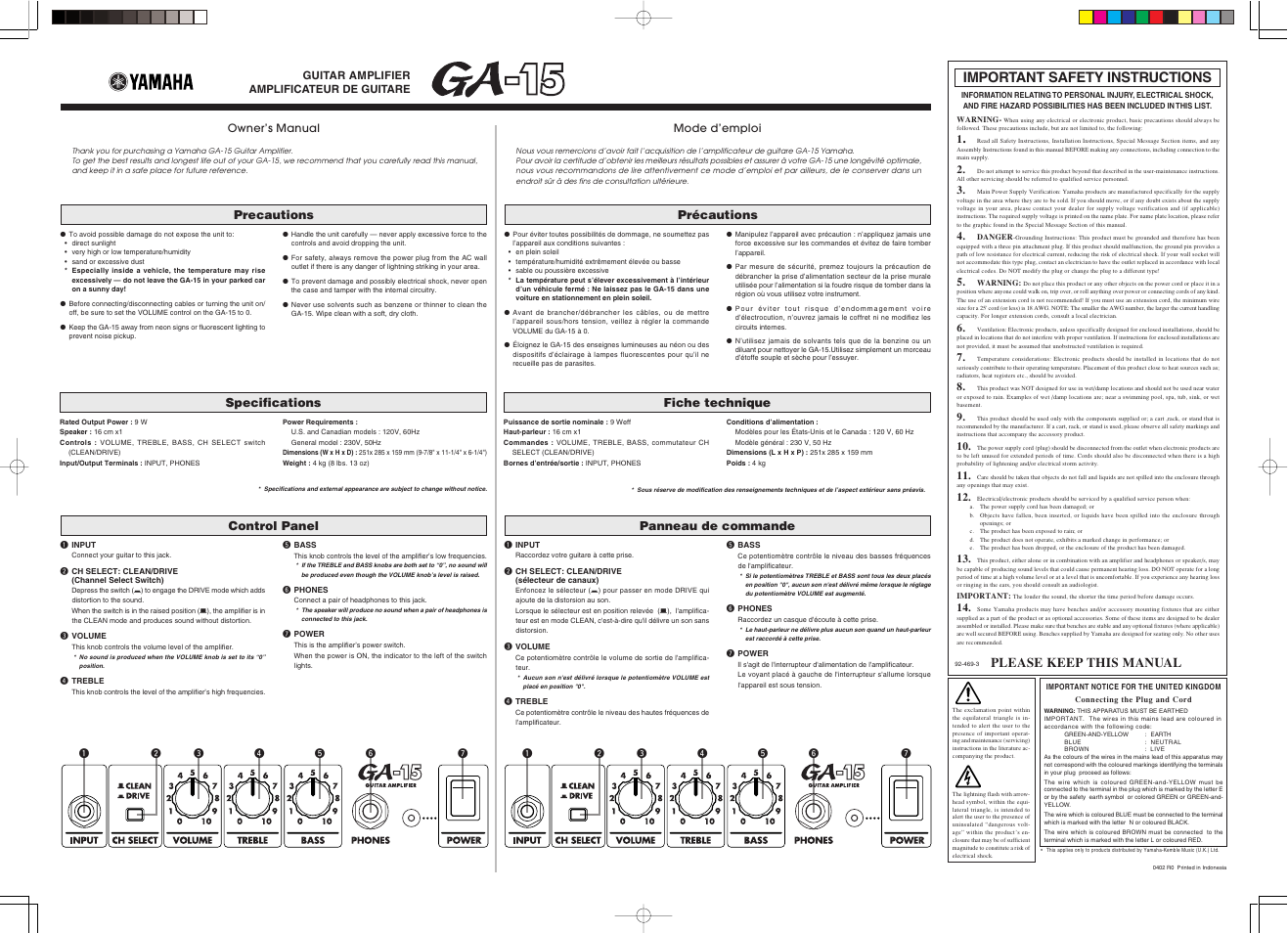 Yamaha GA-15 User Manual | 2 pages