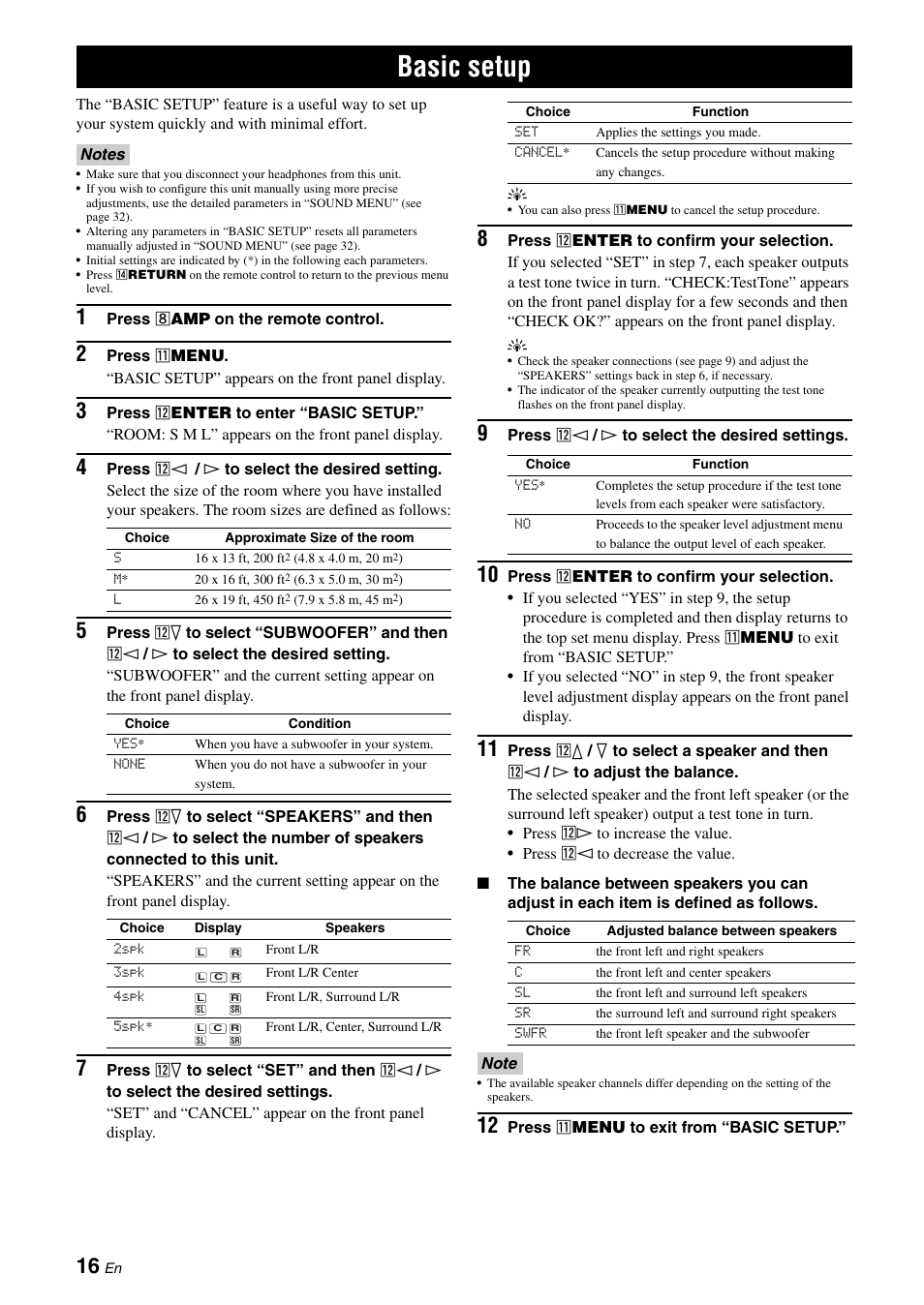 Basic setup | Yamaha RX-V365 User Manual | Page 20 / 60