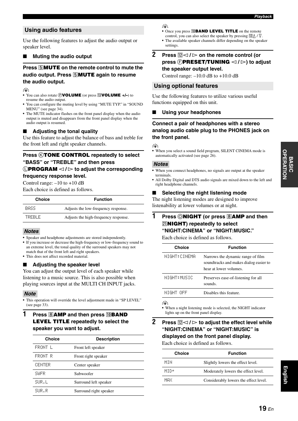 Using audio features, Using optional features | Yamaha RX-V365 User Manual | Page 23 / 60
