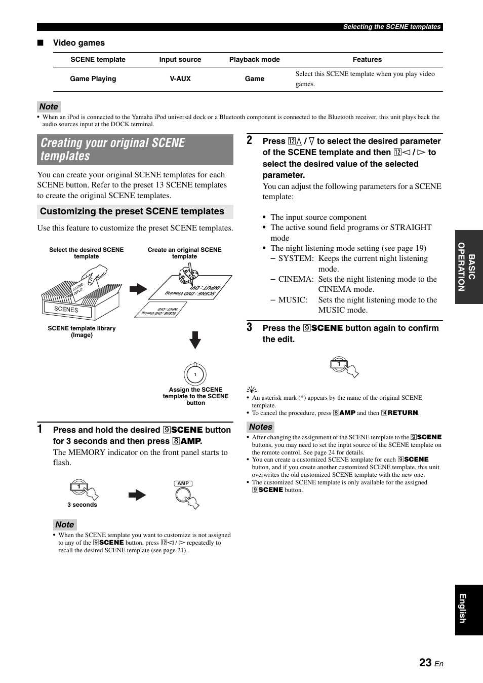 Creating your original scene templates, Customizing the preset scene templates | Yamaha RX-V365 User Manual | Page 27 / 60