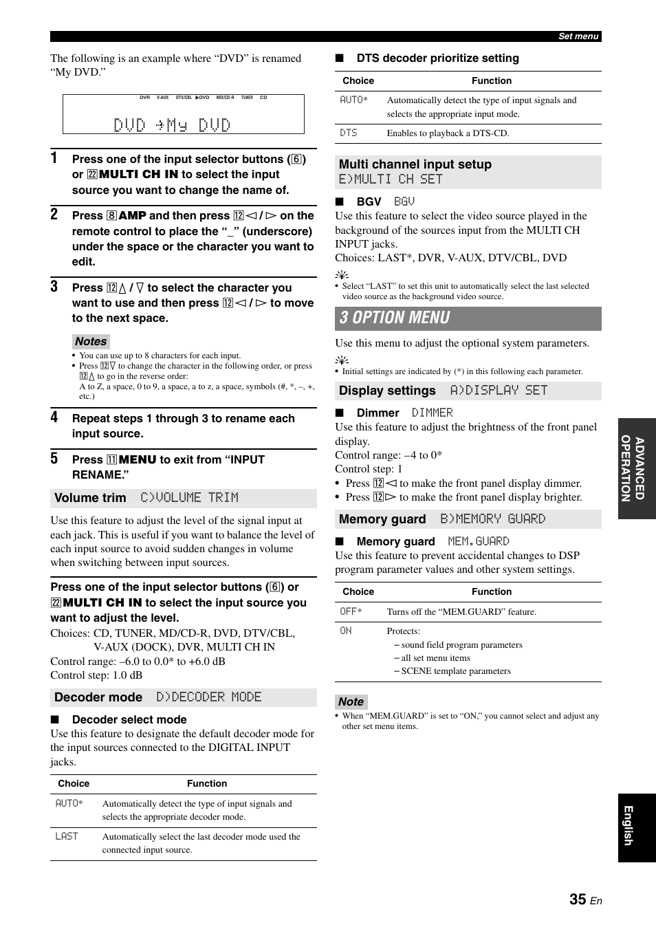 3 option menu, Dvd my dvd | Yamaha RX-V365 User Manual | Page 39 / 60