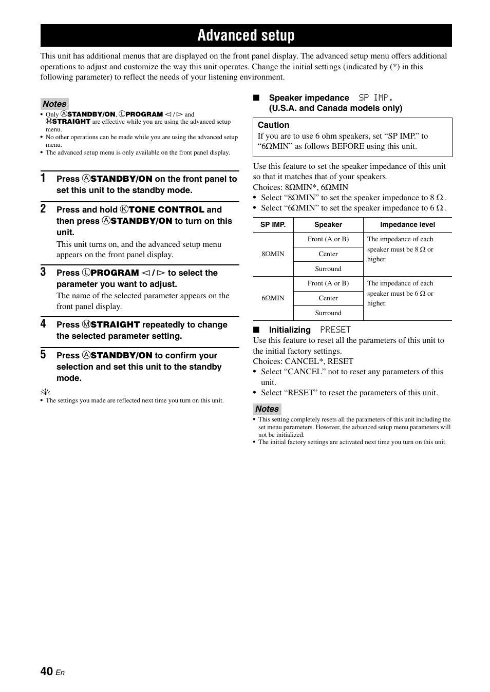 Advanced setup | Yamaha RX-V365 User Manual | Page 44 / 60