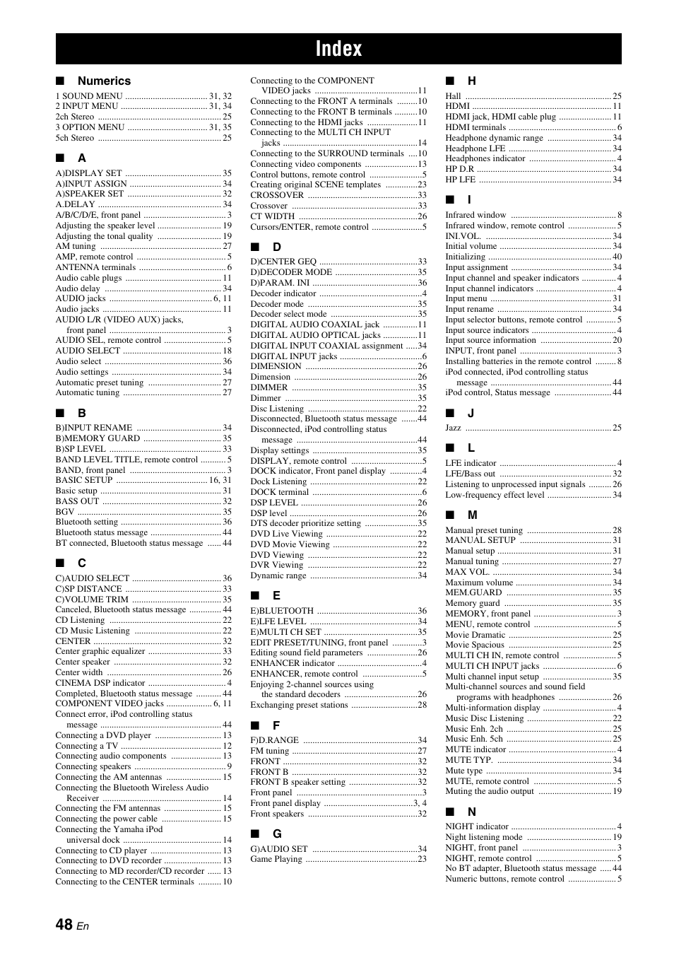 Index | Yamaha RX-V365 User Manual | Page 52 / 60