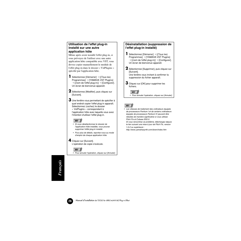 Français | Yamaha Plug-in Effect mLAN16E User Manual | Page 106 / 126