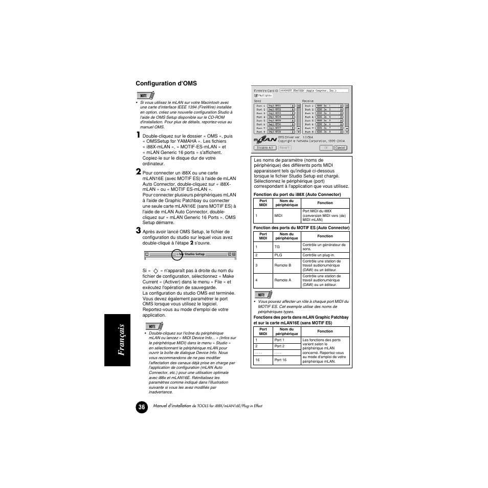 Français, Configuration d'oms | Yamaha Plug-in Effect mLAN16E User Manual | Page 116 / 126