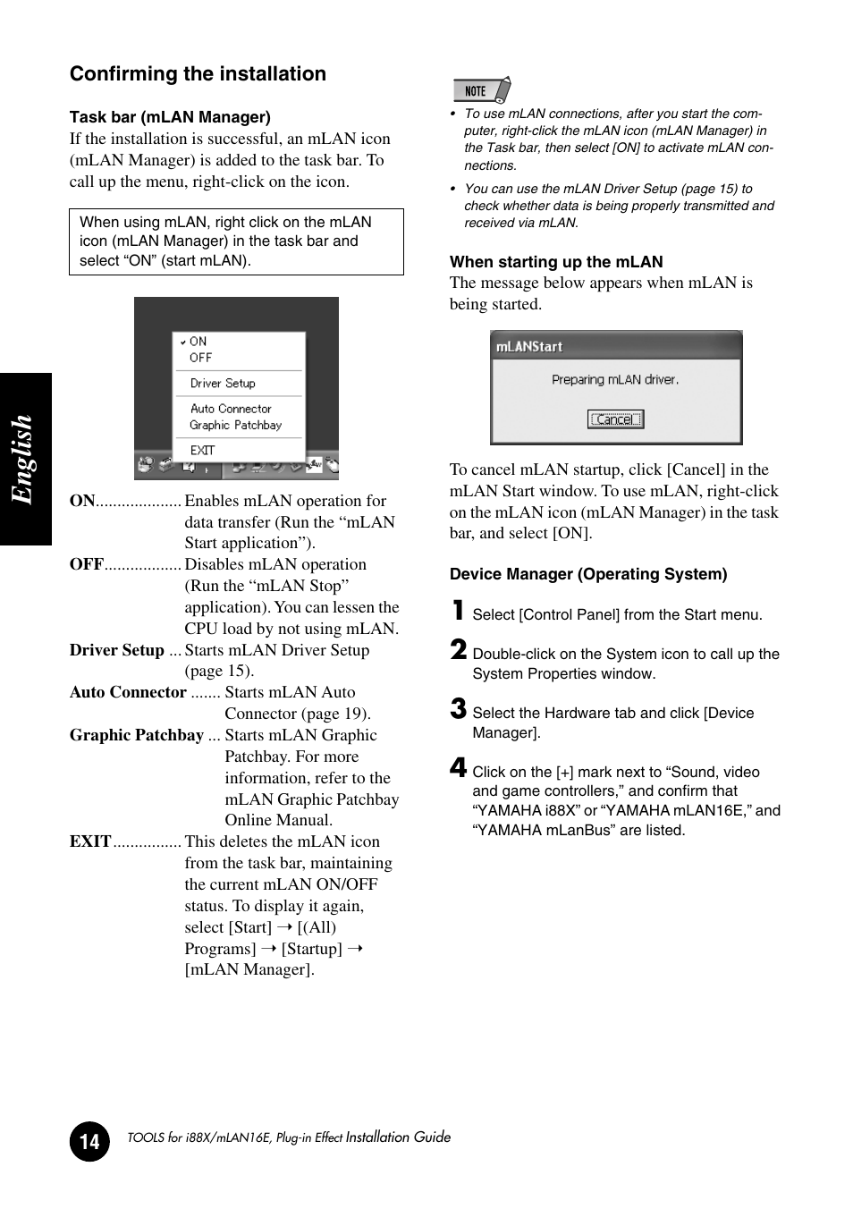 English | Yamaha Plug-in Effect mLAN16E User Manual | Page 14 / 126
