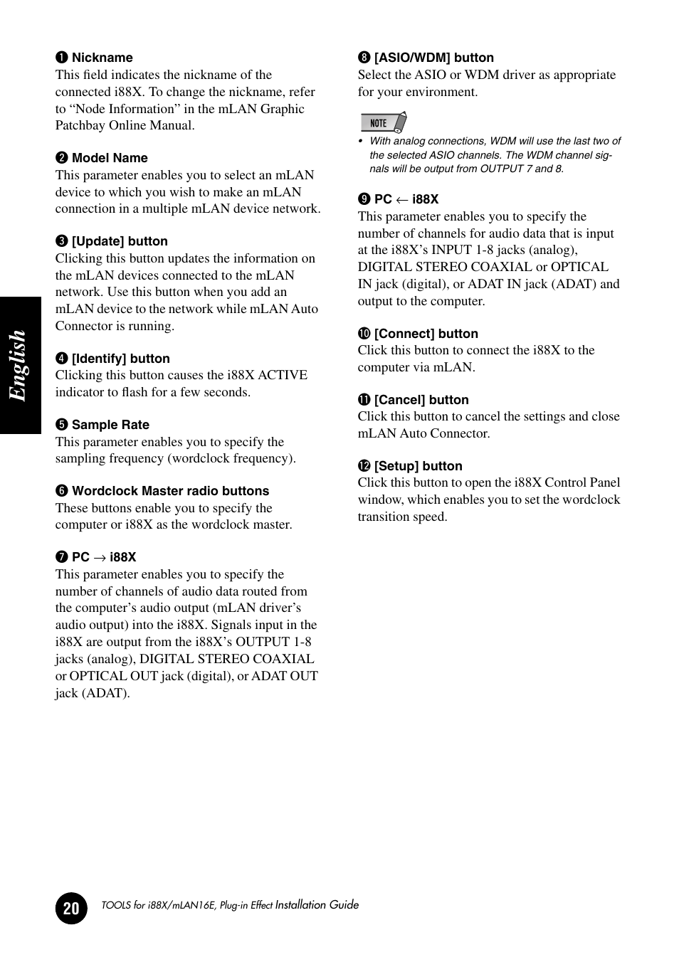 English | Yamaha Plug-in Effect mLAN16E User Manual | Page 20 / 126