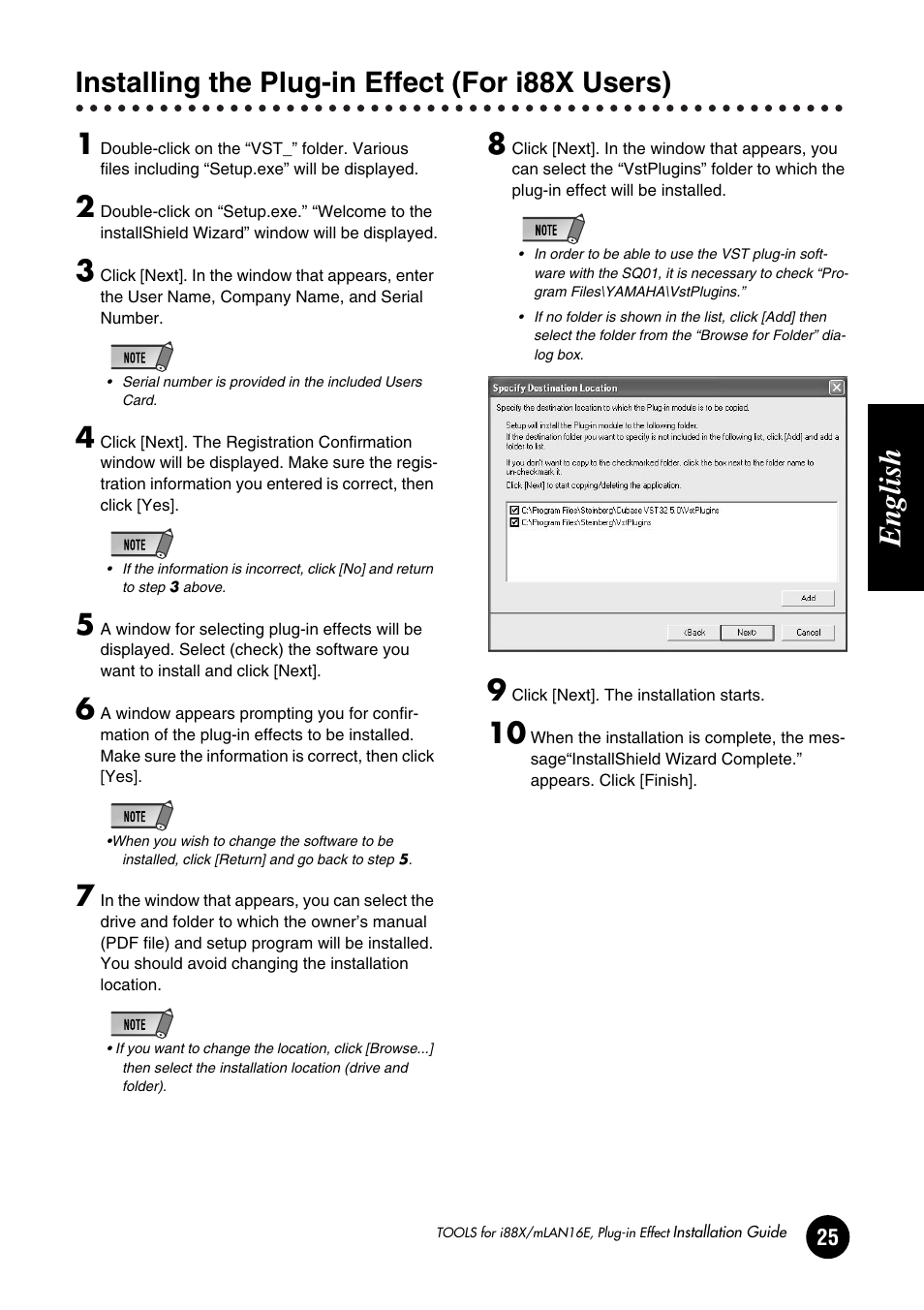 Installing the plug-in effect (for i88x users), English, Installing the plug-in effect (for i88x users) 1 | Yamaha Plug-in Effect mLAN16E User Manual | Page 25 / 126