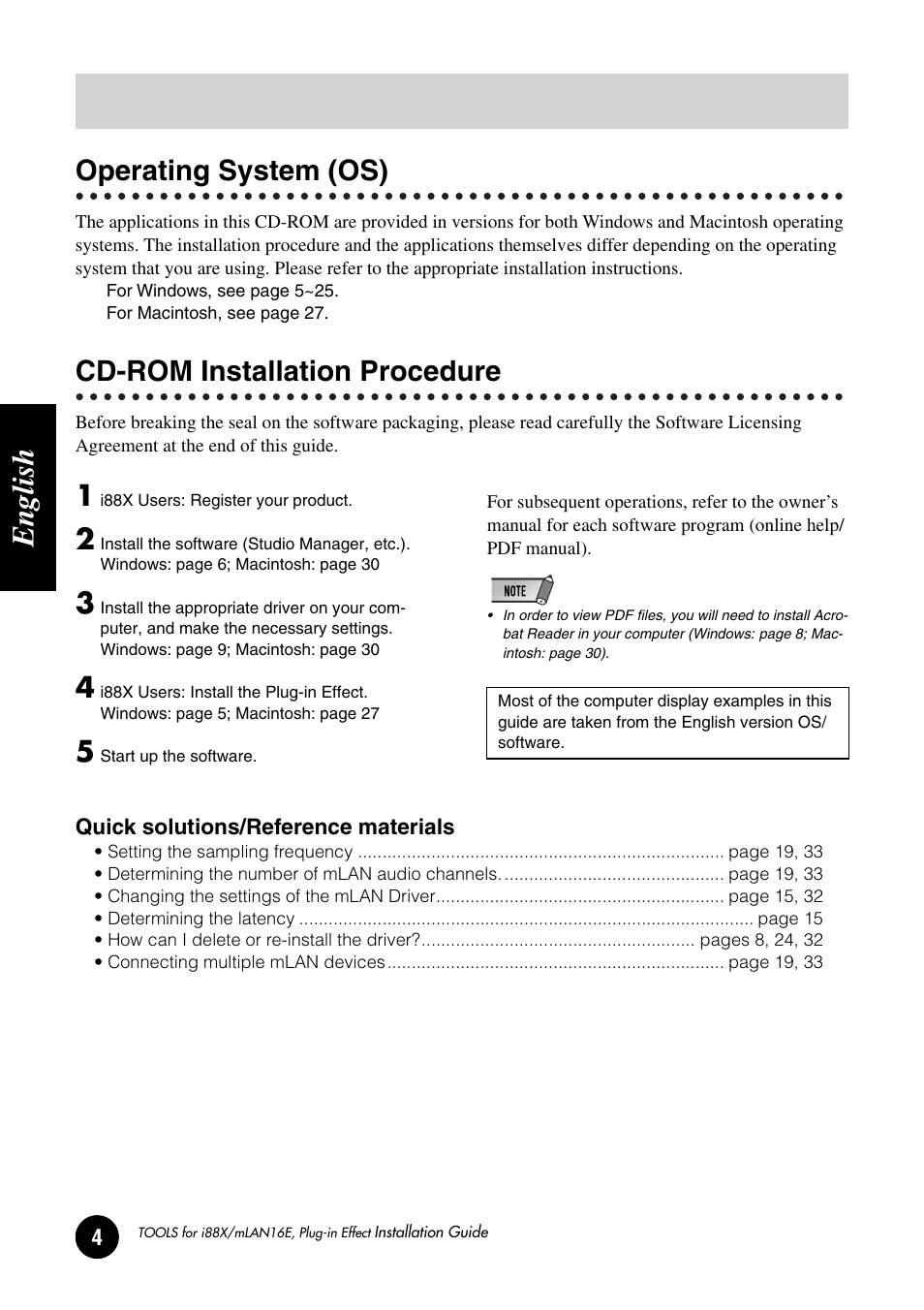 Important notices about the cd-rom, Operating system (os), Cd-rom installation procedure | English | Yamaha Plug-in Effect mLAN16E User Manual | Page 4 / 126
