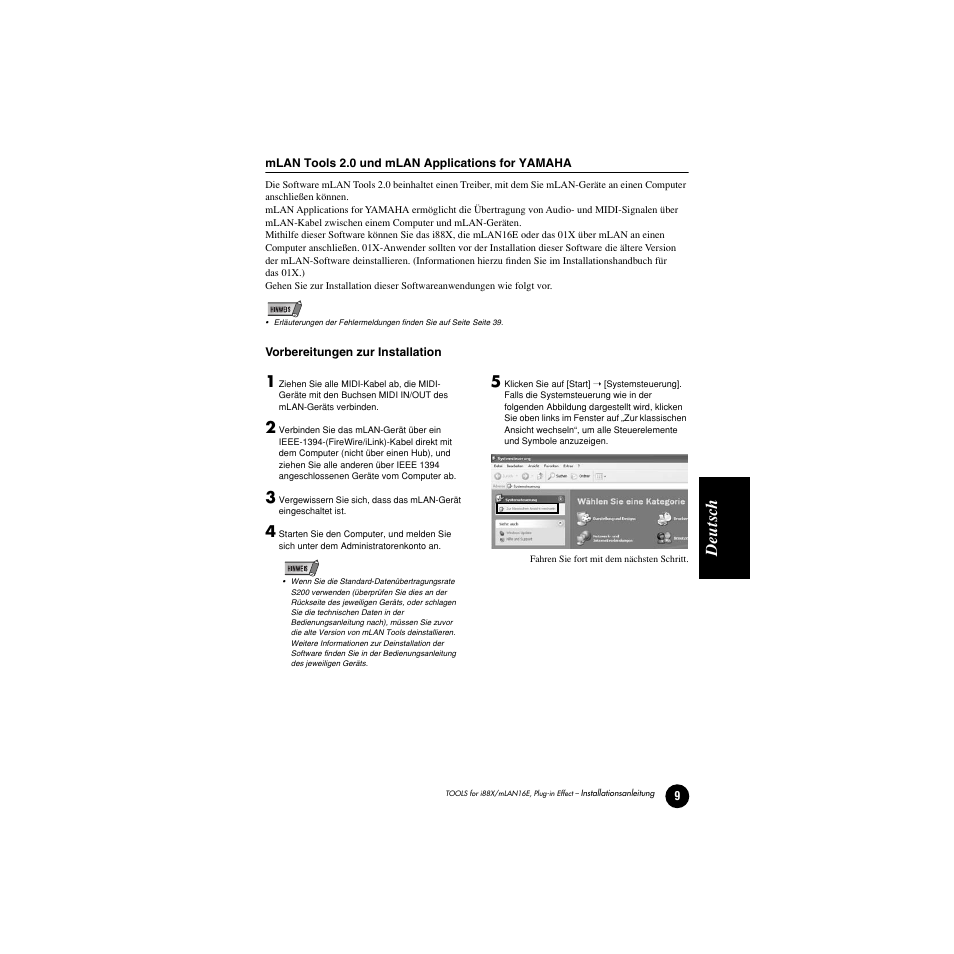 Mlan tools 2.0 und mlan applications for yamaha, Windows: seite 9; macintosh: seite 30, Deutsc h | Yamaha Plug-in Effect mLAN16E User Manual | Page 49 / 126