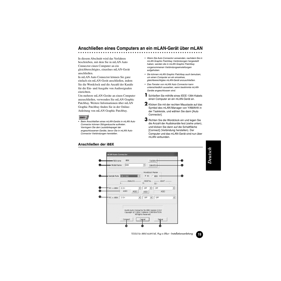 Anschließen der i88x, Seite 19, 33, Deutsc h | Yamaha Plug-in Effect mLAN16E User Manual | Page 59 / 126