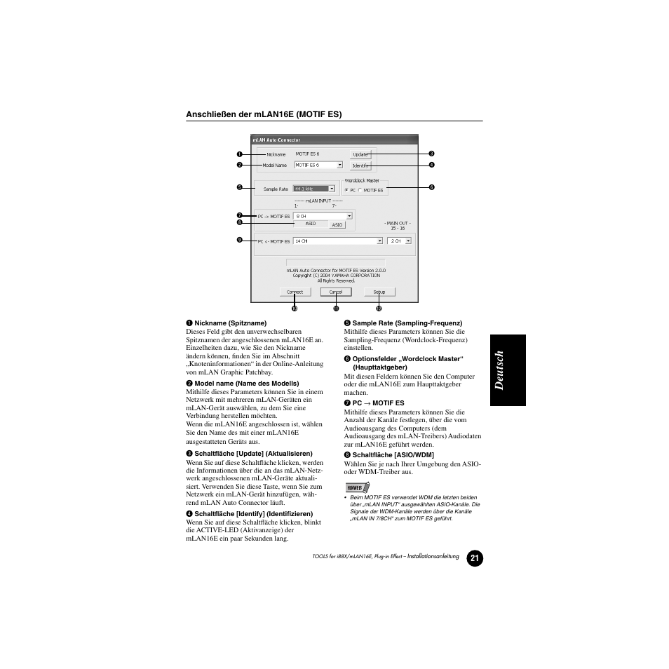 Anschließen der mlan16e (motif es), Deutsc h | Yamaha Plug-in Effect mLAN16E User Manual | Page 61 / 126