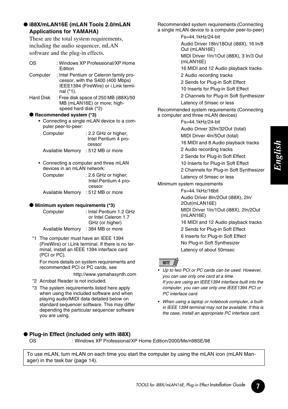 English | Yamaha Plug-in Effect mLAN16E User Manual | Page 7 / 126