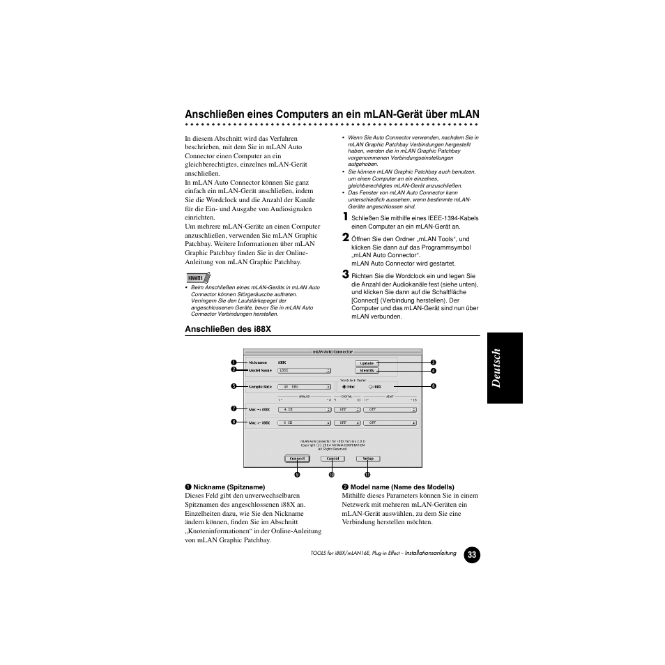 Anschließen des i88x, Deutsc h | Yamaha Plug-in Effect mLAN16E User Manual | Page 73 / 126