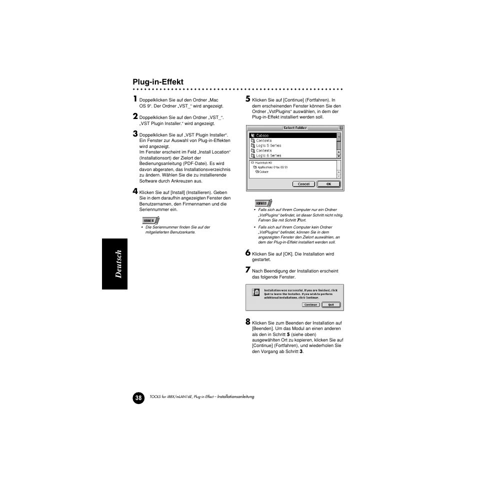 Plug-in-effekt, Fekten finden sie auf seite 38, Deutsc h | Plug-in-effekt 1 | Yamaha Plug-in Effect mLAN16E User Manual | Page 78 / 126