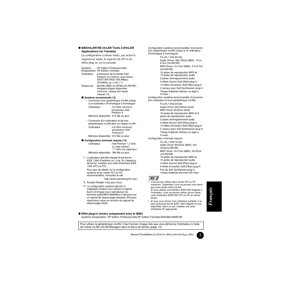 F rançais | Yamaha Plug-in Effect mLAN16E User Manual | Page 87 / 126