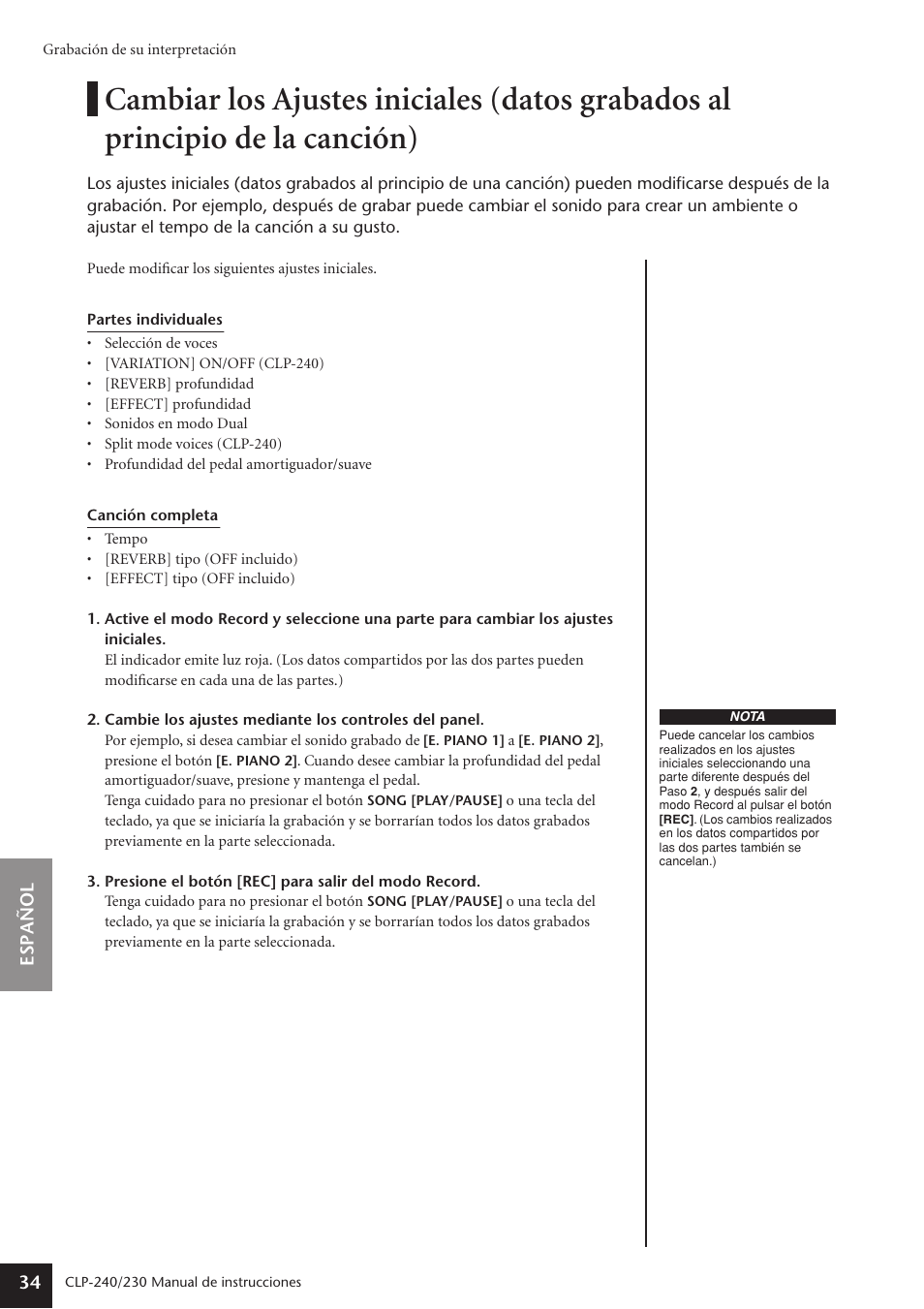 Yamaha CLP-230 User Manual | Page 34 / 89