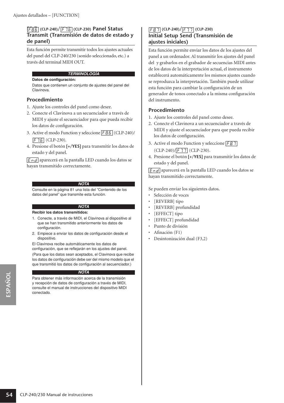 Espa ñ ol 54 | Yamaha CLP-230 User Manual | Page 54 / 89