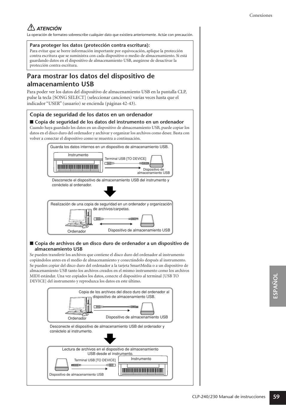 Espa ñ ol 59 | Yamaha CLP-230 User Manual | Page 59 / 89