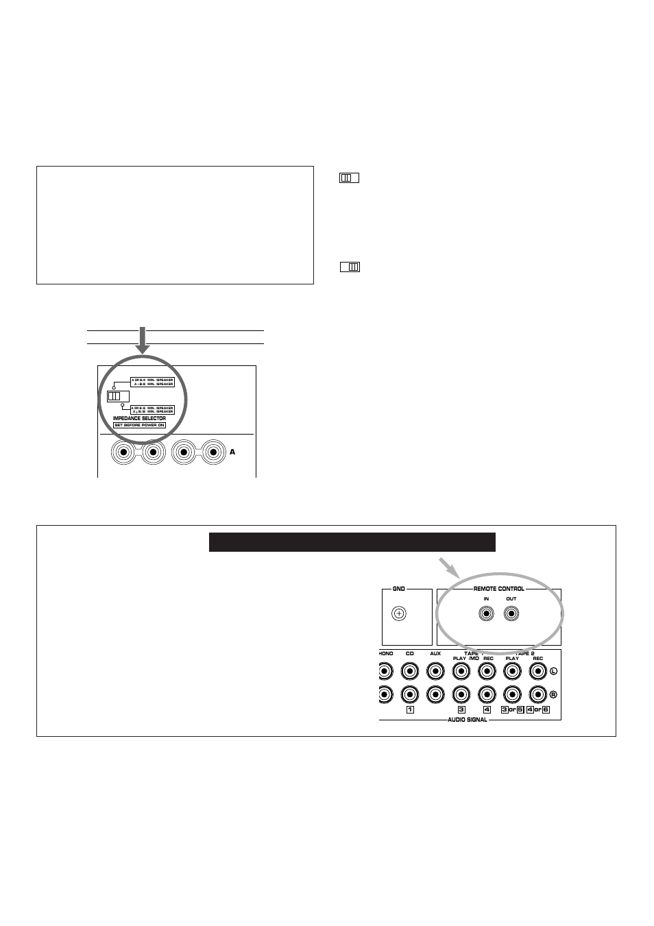Impedance selector switch, For custom installer, Impedance selector | Yamaha RX-396RDS/396 User Manual | Page 8 / 29