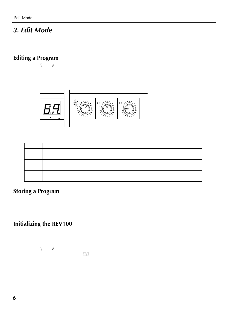 Edit mode, Editing a program, Storing a program | Initializing the rev100 | Yamaha REV100 User Manual | Page 10 / 52