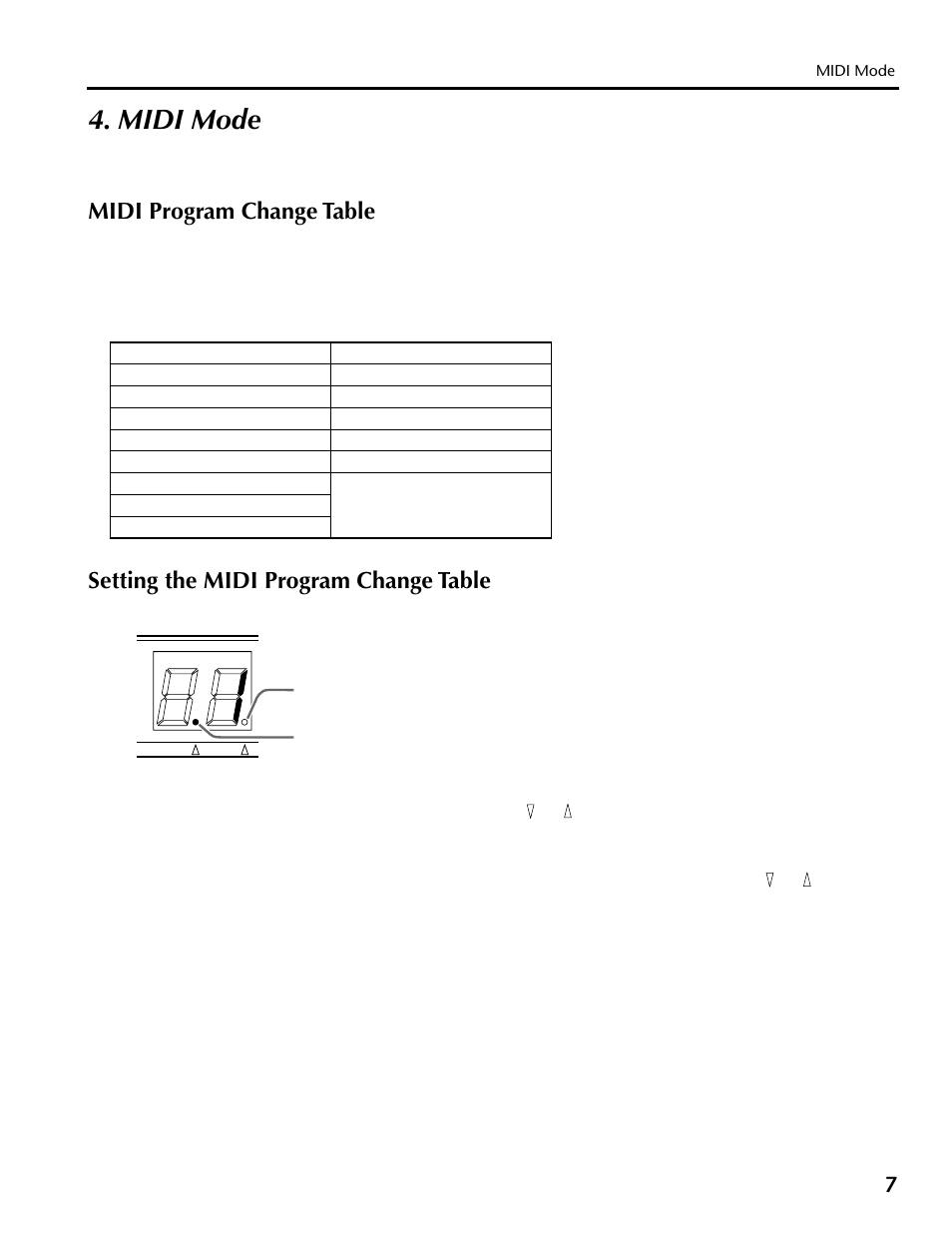 Midi mode, Midi program change table, Setting the midi program change table | Yamaha REV100 User Manual | Page 11 / 52