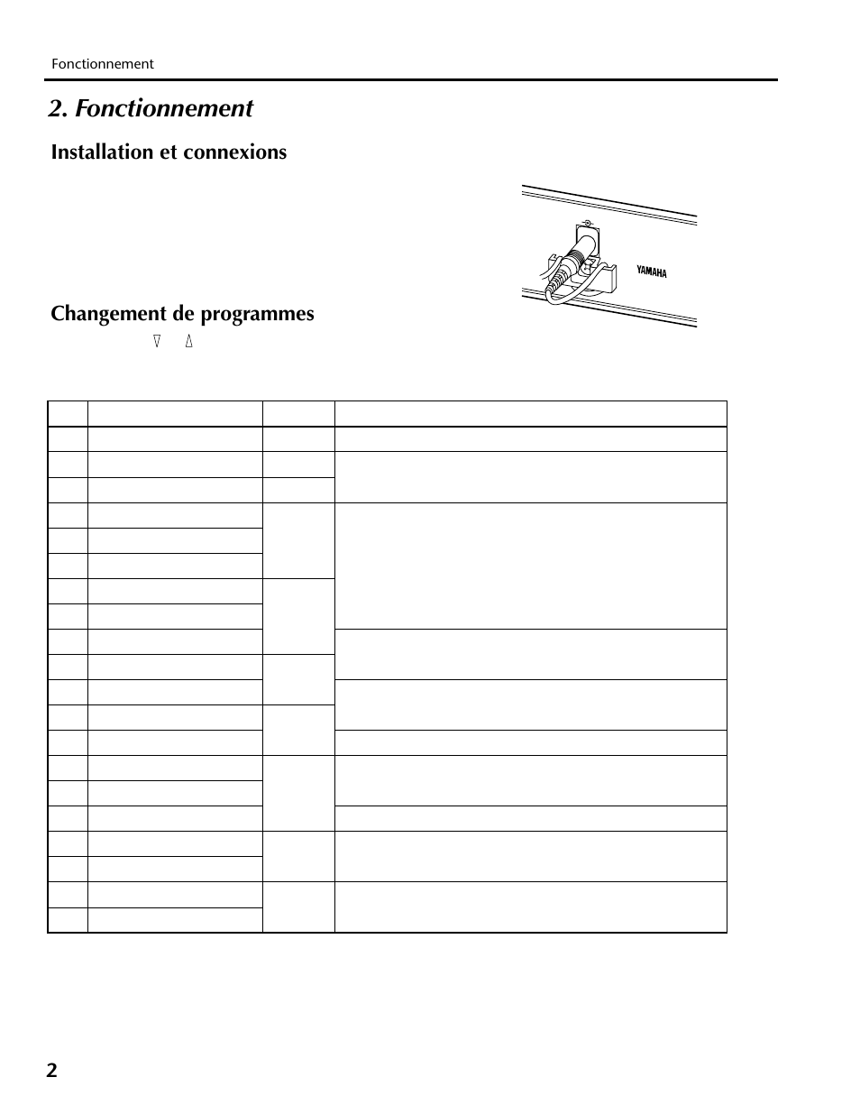 Fonctionnement, Installation et connexions, Changement de programmes | Yamaha REV100 User Manual | Page 18 / 52