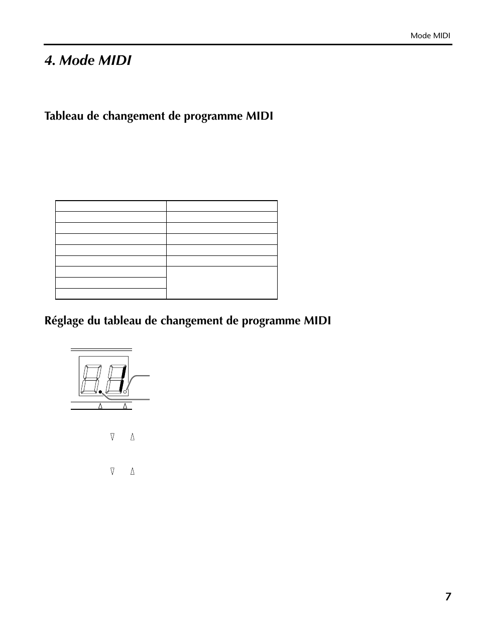 Mode midi, Tableau de changement de programme midi, Réglage du tableau de changement de programme midi | Yamaha REV100 User Manual | Page 23 / 52