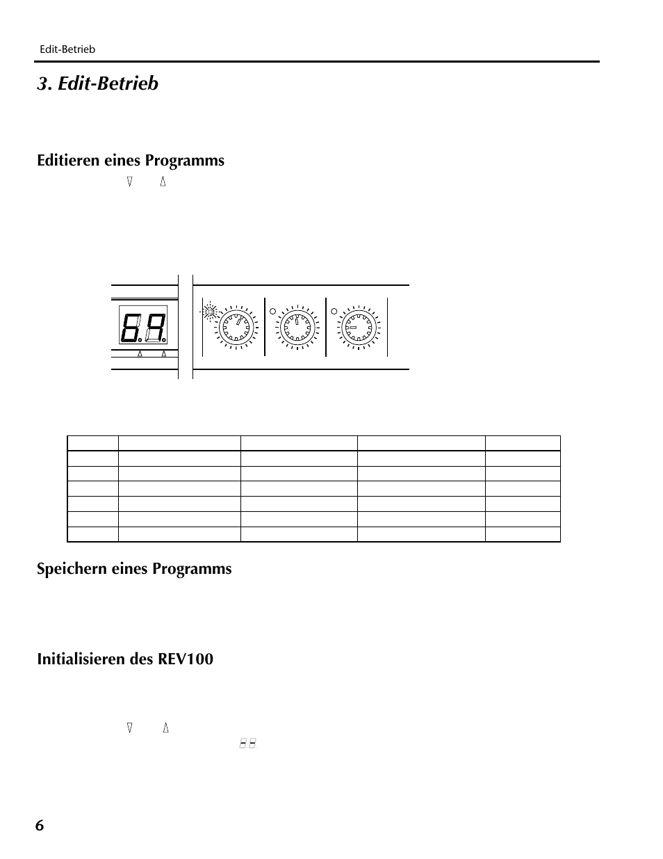 Edit-betrieb, Editieren eines programms, Speichern eines programms | Initialisieren des rev100 | Yamaha REV100 User Manual | Page 34 / 52
