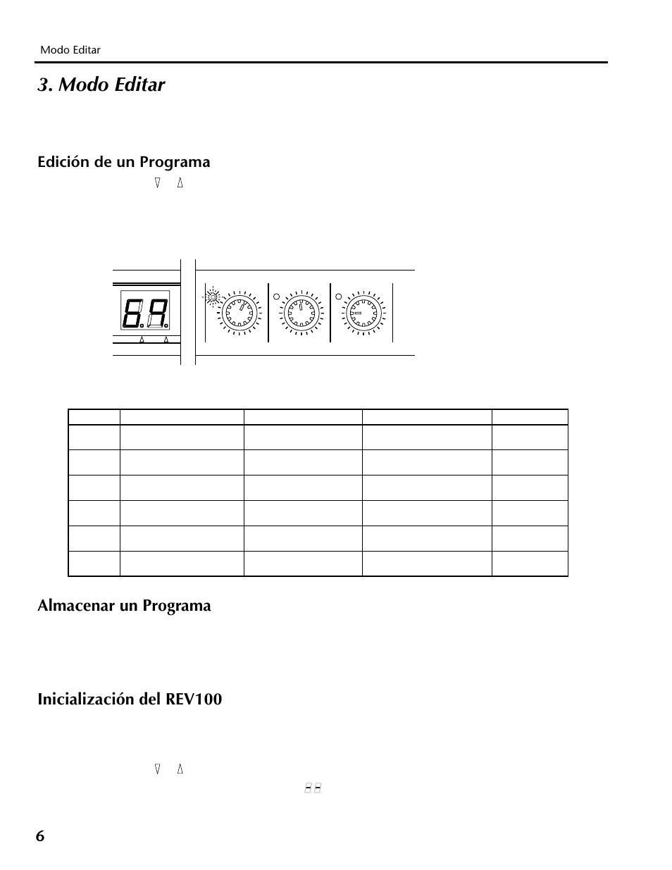 Modo editar, Almacenar un programa inicialización del rev100, Almacenar un programa | Inicialización del rev100, Edición de un programa | Yamaha REV100 User Manual | Page 46 / 52