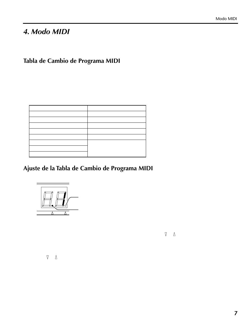 Modo midi, Tabla de cambio de programa midi, Ajuste de la tabla de cambio de programa midi | Yamaha REV100 User Manual | Page 47 / 52