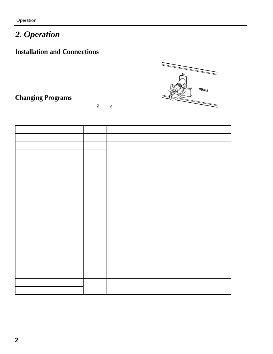 Operation, Installation and connections changing programs, Installation and connections | Changing programs | Yamaha REV100 User Manual | Page 6 / 52