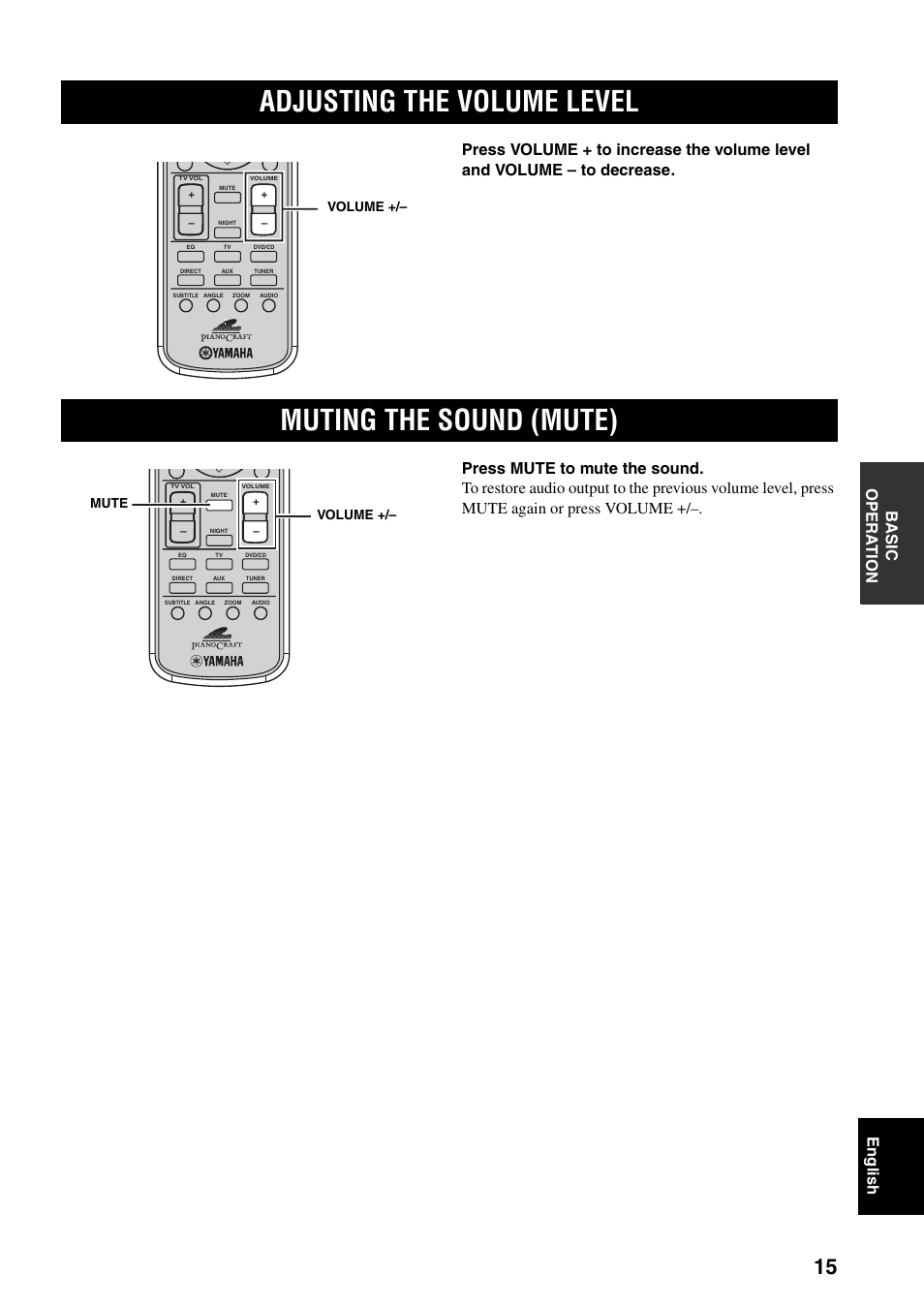 Adjusting the volume level, Muting the sound (mute) | Yamaha RDX-E700 User Manual | Page 17 / 61