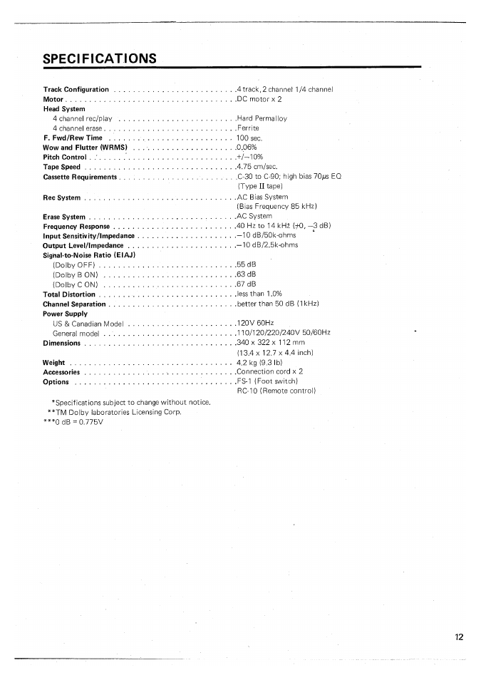Specifications | Yamaha MT44D User Manual | Page 13 / 43