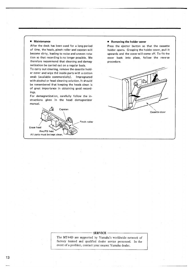 Maintenance, Service | Yamaha MT44D User Manual | Page 14 / 43