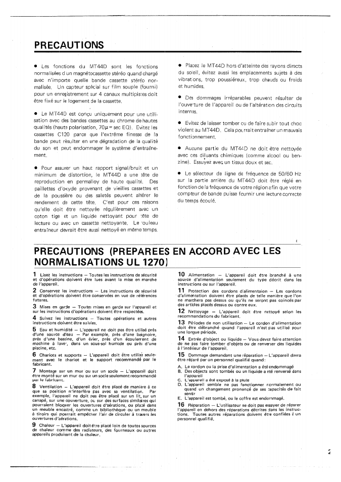Precautions | Yamaha MT44D User Manual | Page 17 / 43