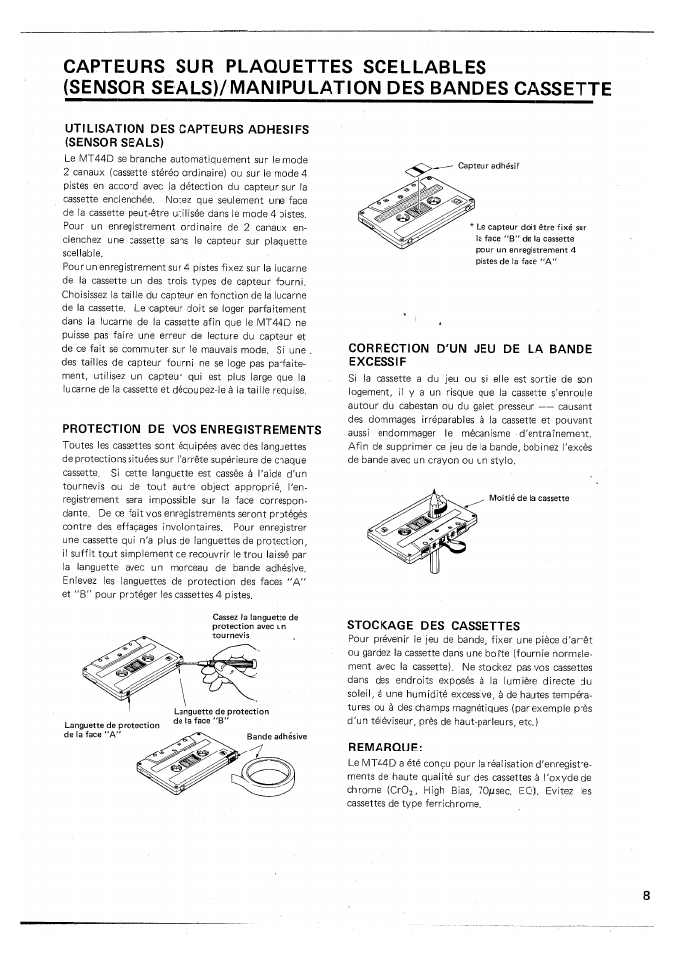 Capteurs sur plaquettes scellables, Sensor seals)/manipulation des bandes cassette | Yamaha MT44D User Manual | Page 23 / 43