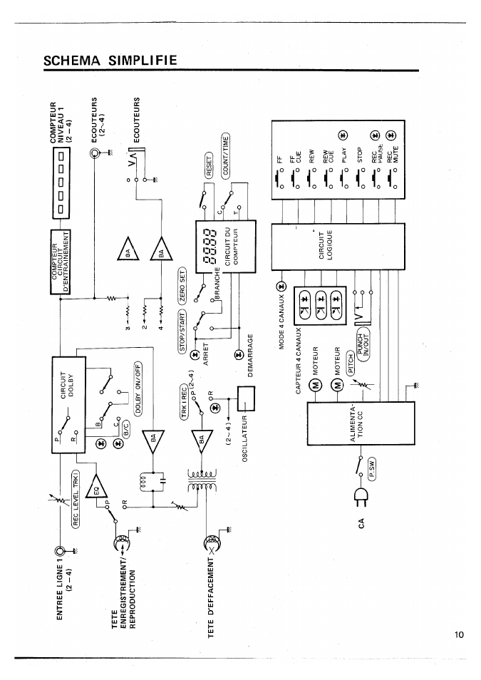 Entree ligne 1 q- (2-4), Tete, Enregistrement/-«- reproduction | Compteur niveau 1 (2-4), O ecouteurs, T (2'-4), Ecouteurs, A i---cr, 9‘ l'u i~ l | Yamaha MT44D User Manual | Page 25 / 43
