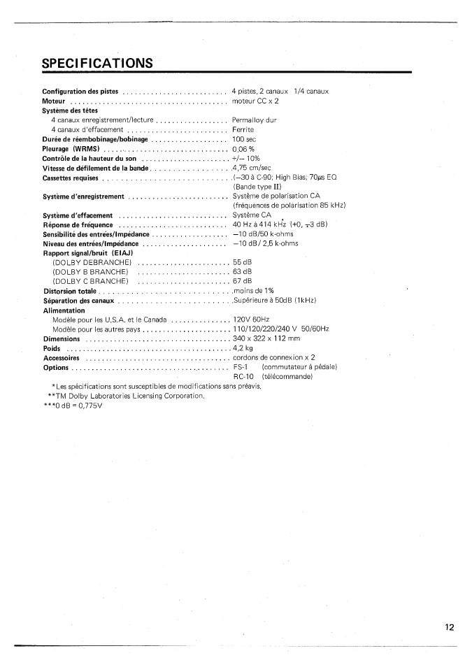 Specifications | Yamaha MT44D User Manual | Page 27 / 43