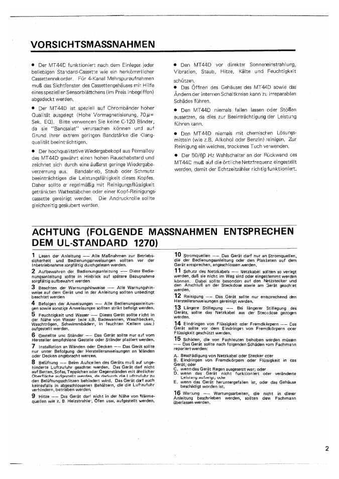 Vorsichtsmassnahmen | Yamaha MT44D User Manual | Page 31 / 43