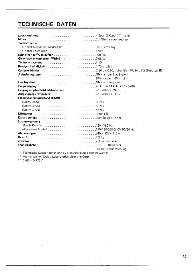 Technische daten, Lo ßsek | Yamaha MT44D User Manual | Page 41 / 43