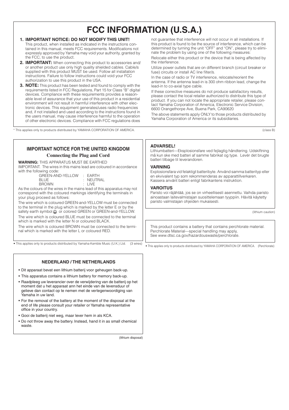 Fcc information (u.s.a.) | Yamaha DME24N User Manual | Page 3 / 80