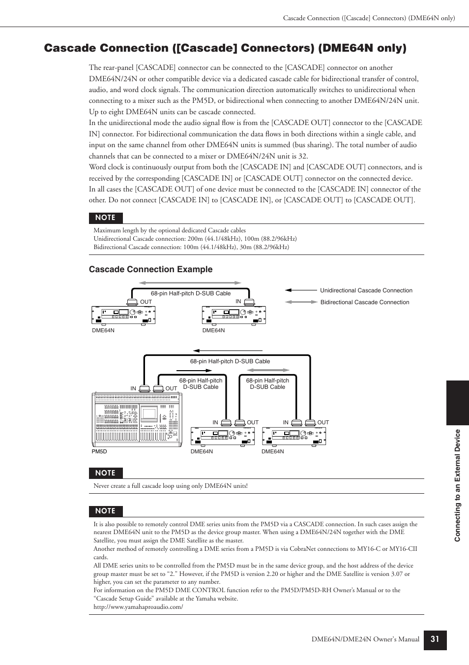 Cascade connection example | Yamaha DME24N User Manual | Page 31 / 80