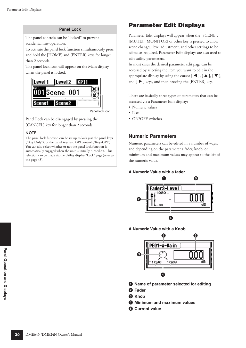 Parameter edit displays | Yamaha DME24N User Manual | Page 36 / 80